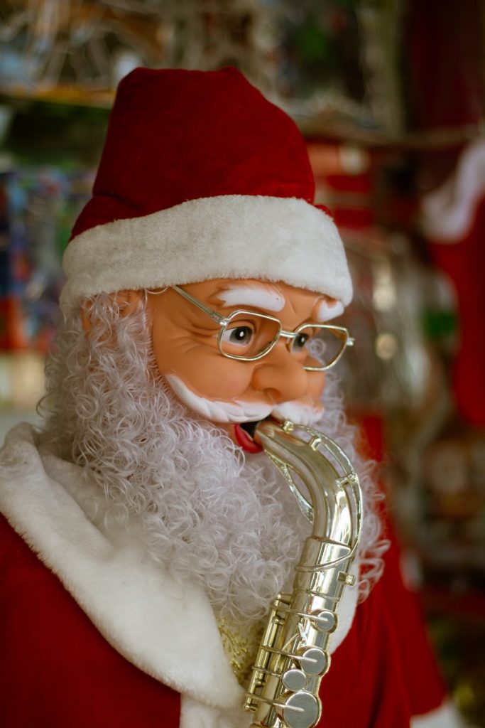 Santa playing saxophone for christmas